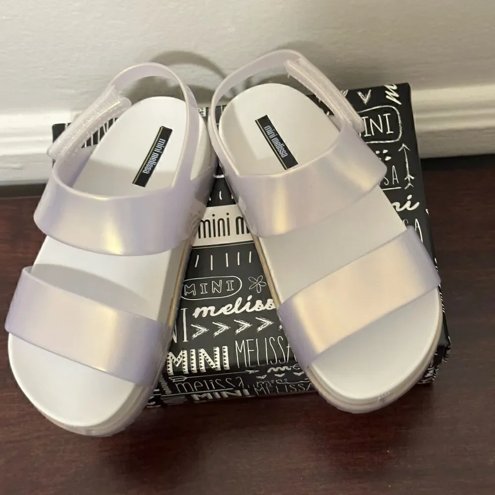 Mini Melissa Girls Glittery Cosmic  comfy sandal size 10 in white NIB